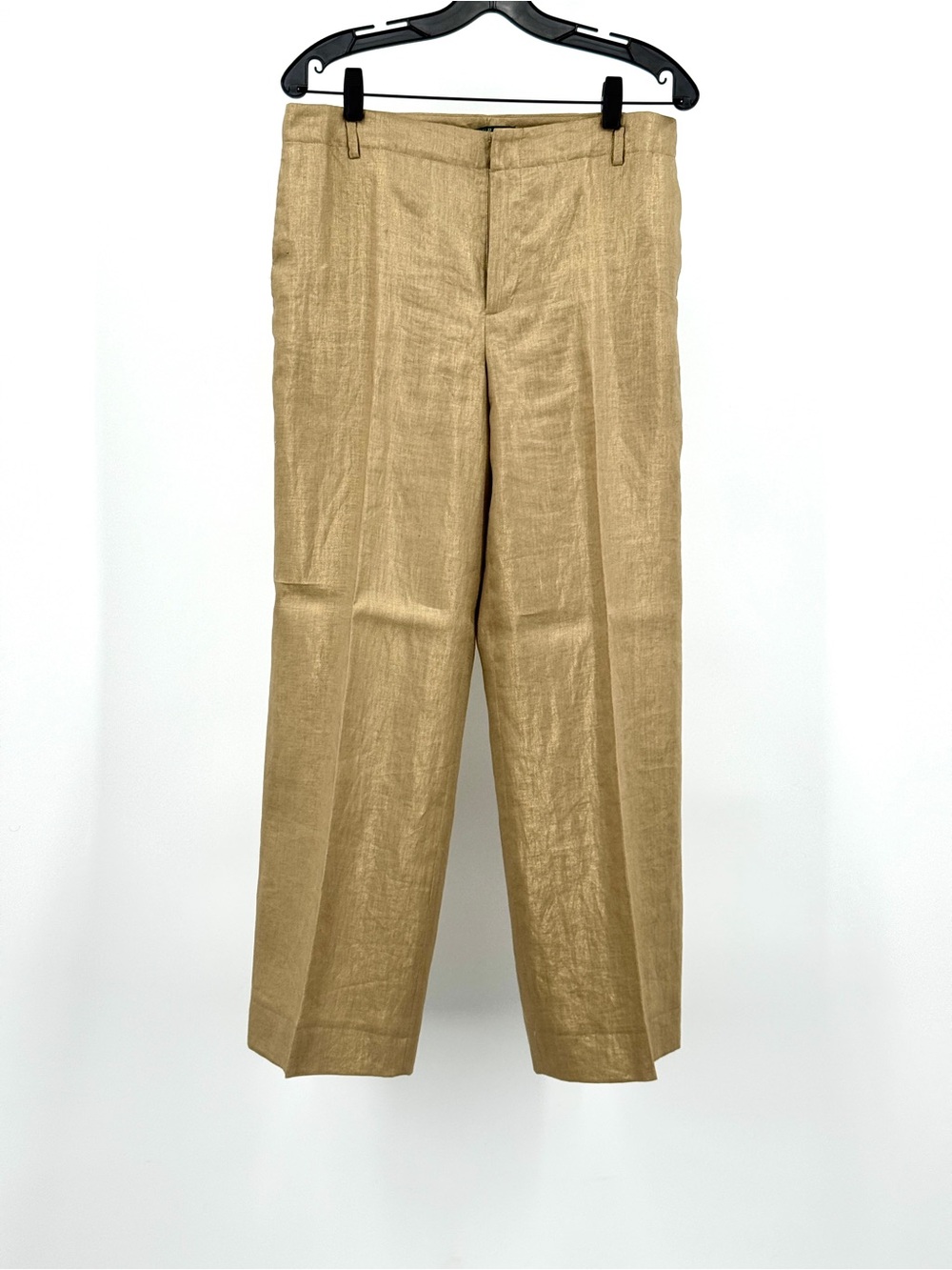Ralph Lauren Gold Linen straight leg pants women 8 quiet luxury - Picture 2 of 7
